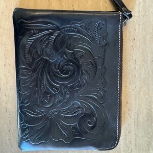 Black Embossed Leather Clutch